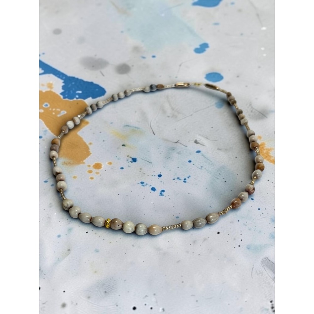 Job's Tears‎ Beaded Necklace 25" Grey Tan Boho Organic